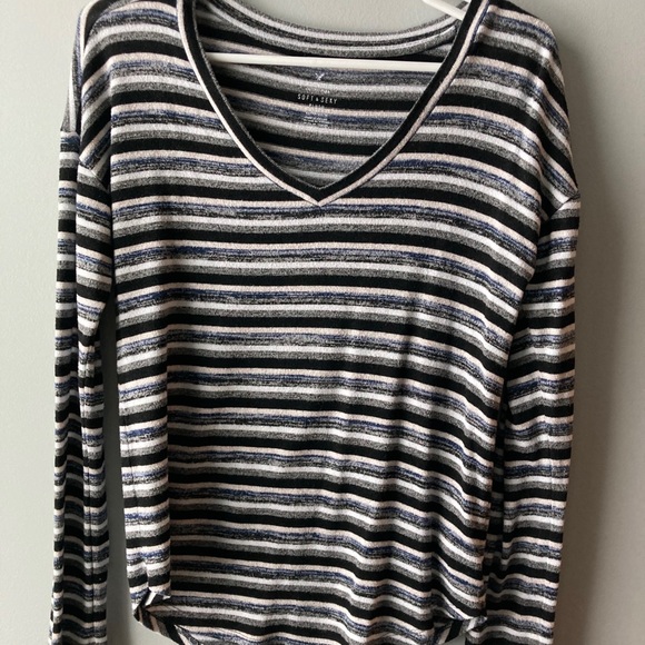SOFT AND SEXY AE striped long sleeve V-neck - Picture 1 of 3